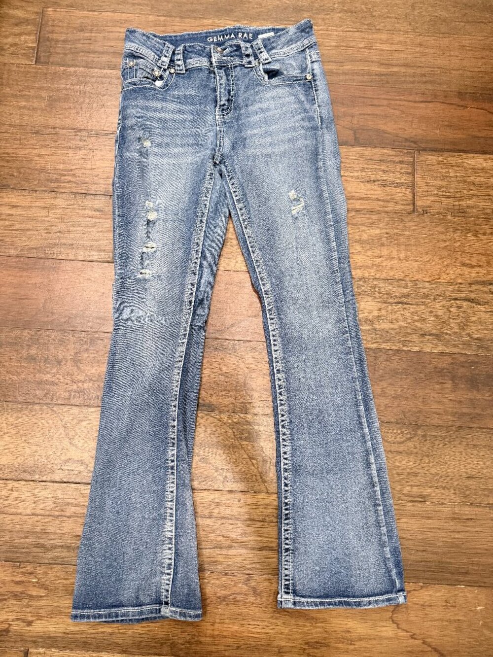 Gemma Rae Embellished Bootcut Jeans | Y2K McBling Embroidered Pocket Sz 28